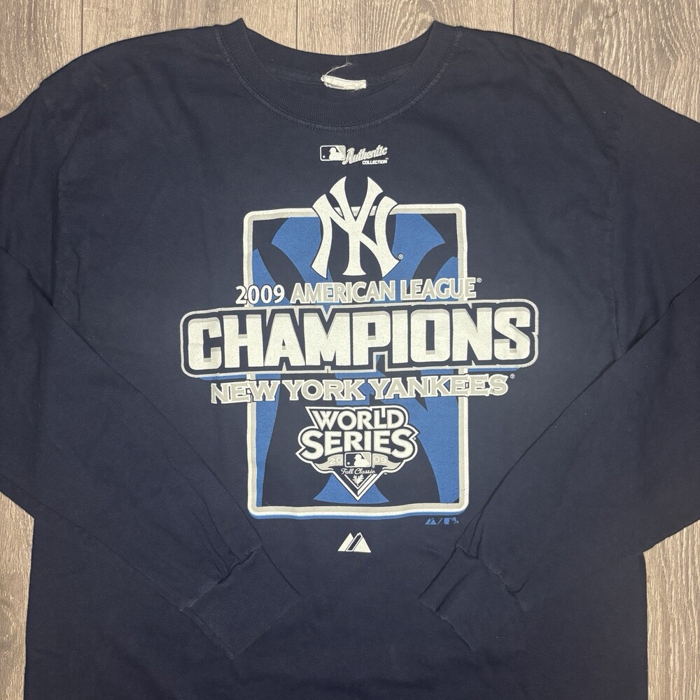 New York Yankees T Shirt Men’s Size L Blue World Series 2009 Long Sleeve MLB NYY
